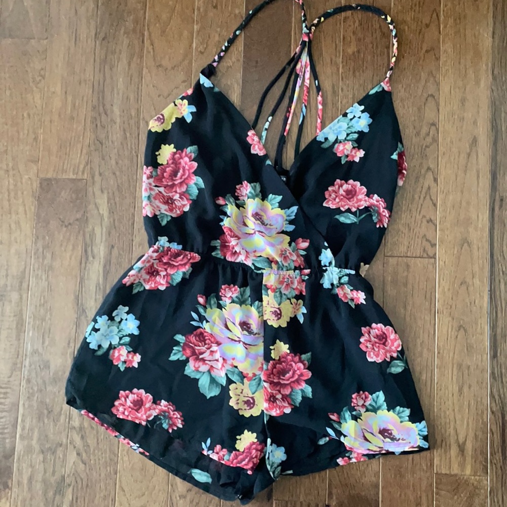 Strappy-back floral romper